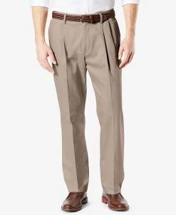 Dockers Men's Signature Lux Cotton Classic Fit Pleated Creased Stretch Khaki Pants