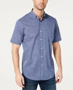 Club Room Men's Texture Check Stretch Cotton Shirt, Created For Macy's