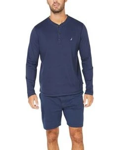 Nautica Men's Soft, Breathable Long Sleeve Henley Pajama Shirt -Vince Camuto Sale 15809067 fpx