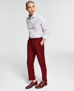 Bar III Men's Slim-Fit Red Solid Suit Pants, Created For Macy's