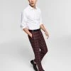 Bar III Men's Slim-Fit Red/Gray Plaid Suit Pants, Created For Macy's -Vince Camuto Sale 19466689 fpx