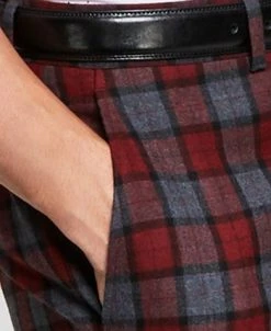 Bar III Men's Slim-Fit Red/Gray Plaid Suit Pants, Created For Macy's -Vince Camuto Sale 19466693 fpx