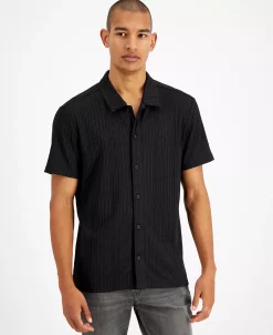 INC International Concepts Men's Rib Knit Button-Up Short-Sleeve Shirt, Created For Macy's 18 INC International Concepts Men's Rib Knit Button-Up Short-Sleeve Shirt, Created For Macy's -Vince Camuto Sale 20186350 fpx