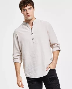 INC International Concepts Men's Regular-Fit Linen Popover Shirt, Created For Macy's