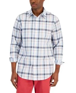 Club Room Men's Regular-Fit Plaid Poplin Shirt, Created For Macy's