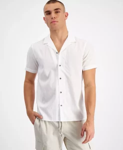 INC International Concepts Men's Regular-Fit Textured Floral Jacquard Camp Shirt, Created For Macy's
