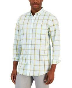 Club Room Men's Cresta Plaid Woven Long-Sleeve Single Pocket Shirt, Created For Macy's