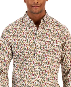 Club Room Men's Autumnal Foliage Classic-Fit Botanical-Print Button-Down Poplin Shirt, Created For Macy's -Vince Camuto Sale 21621546 fpx