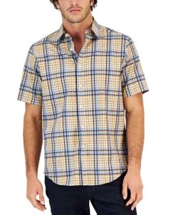 Club Room Men's Refined Plaid Short-Sleeve Button-Up Shirt, Created For Macy's