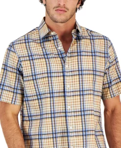 Club Room Men's Refined Plaid Short-Sleeve Button-Up Shirt, Created For Macy's -Vince Camuto Sale 21695477 fpx