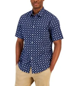 Club Room Men's Pisa Medallion Print Refined Woven Short-Sleeve Shirt, Created For Macy's