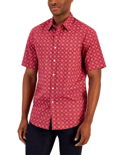Club Room Men's Pisa Medallion Print Refined Woven Short-Sleeve Shirt, Created For Macy's -Vince Camuto Sale 21695667 fpx