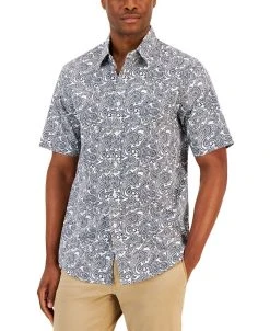 Club Room Men's Dramatic Paisley Refined Woven Short-Sleeve Shirt, Created For Macy's