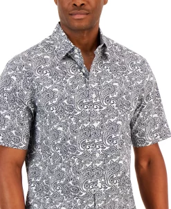 Club Room Men's Dramatic Paisley Refined Woven Short-Sleeve Shirt, Created For Macy's -Vince Camuto Sale 21695674 fpx
