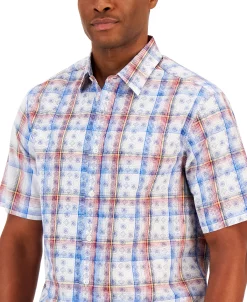 Club Room Men's Bally Plaid Refined Woven Short-Sleeve Shirt, Created For Macy's -Vince Camuto Sale 21695678 fpx