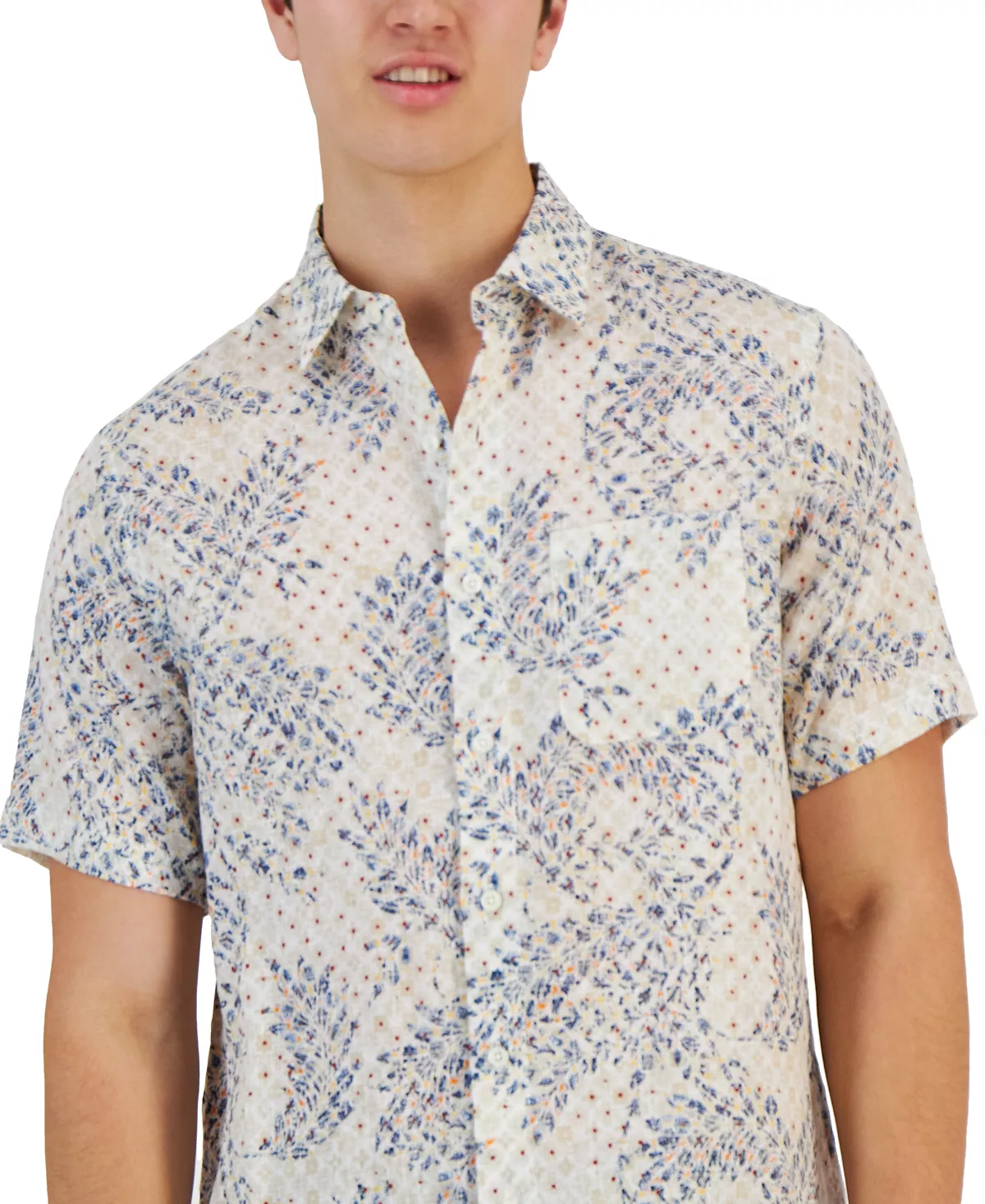 Club Room Men's Assertta Leaf Print Linen Short-Sleeve Shirt, Created For Macy's 5 Club Room Men's Assertta Leaf Print Linen Short-Sleeve Shirt, Created For Macy's - Image 3