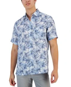 Club Room Men's Gone Classic-Fit Leaf Print Linen Short-Sleeve Shirt, Created For Macy's