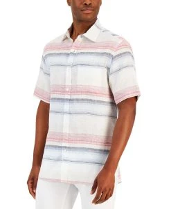 Club Room Men's Darren Horizontal Striped Linen Short-Sleeve Shirt, Created For Macy's