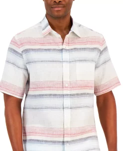 Club Room Men's Darren Horizontal Striped Linen Short-Sleeve Shirt, Created For Macy's -Vince Camuto Sale 21695711 fpx