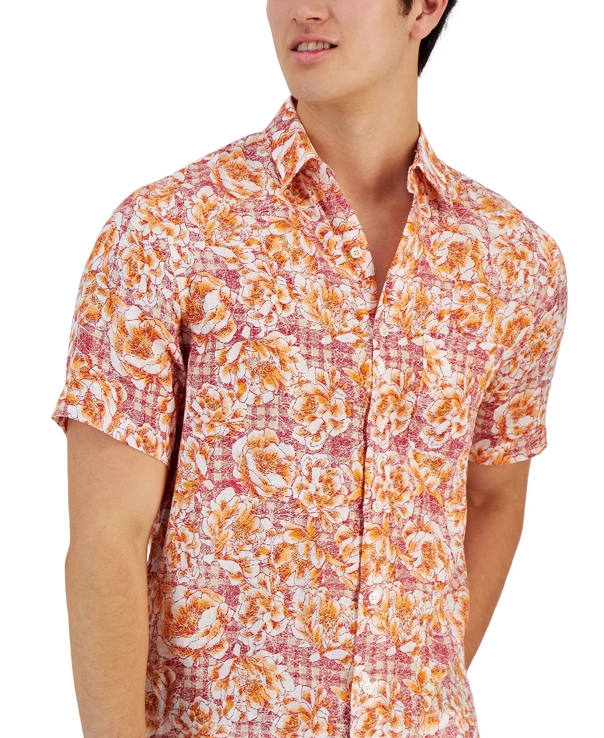 Club Room Men's Theora Garden Check Floral Linen Short-Sleeve Pocket Shirt, Created For Macy's 5 Club Room Men's Theora Garden Check Floral Linen Short-Sleeve Pocket Shirt, Created For Macy's - Image 3