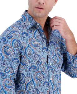 Club Room Men's Long-Sleeve Jewel Paisley Shirt, Created For Macy's -Vince Camuto Sale 21695761 fpx