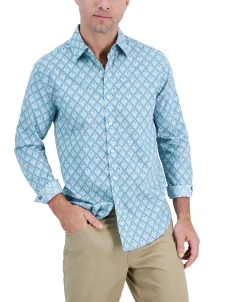 Club Room Men's Long-Sleeve Foulard Geometric-Print Shirt, Created For Macy's -Vince Camuto Sale 21695772 fpx
