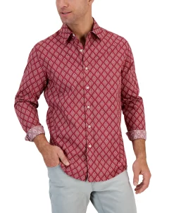 Club Room Men's Long-Sleeve Foulard Geometric-Print Shirt, Created For Macy's -Vince Camuto Sale 21695774 fpx