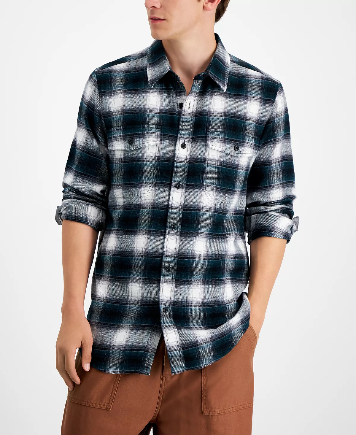 Sun + Stone Men's Plaid Flannel Shirt, Created For Macy's 7 Sun + Stone Men's Plaid Flannel Shirt, Created For Macy's - Image 5