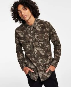 Sun + Stone Men's Leo Regular-Fit Camouflage Flannel Shirt, Created For Macy's