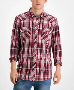Sun + Stone Men's Remington Regular-Fit Plaid Western Shirt, Created For Macy's -Vince Camuto Sale 21706969 fpx