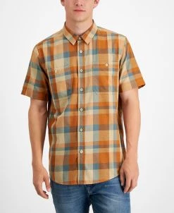 Sun + Stone Men's Sage Regular-Fit Plaid Shirt, Created For Macy's