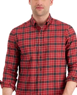 Club Room Men's Regular-Fit Brushed Plaid Shirt, Created For Macy's -Vince Camuto Sale 21739260 fpx