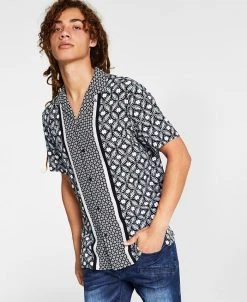 INC International Concepts .N.C. International Concepts® Men's Regular-Fit Geo-Print Camp Shirt, Created For Macy's