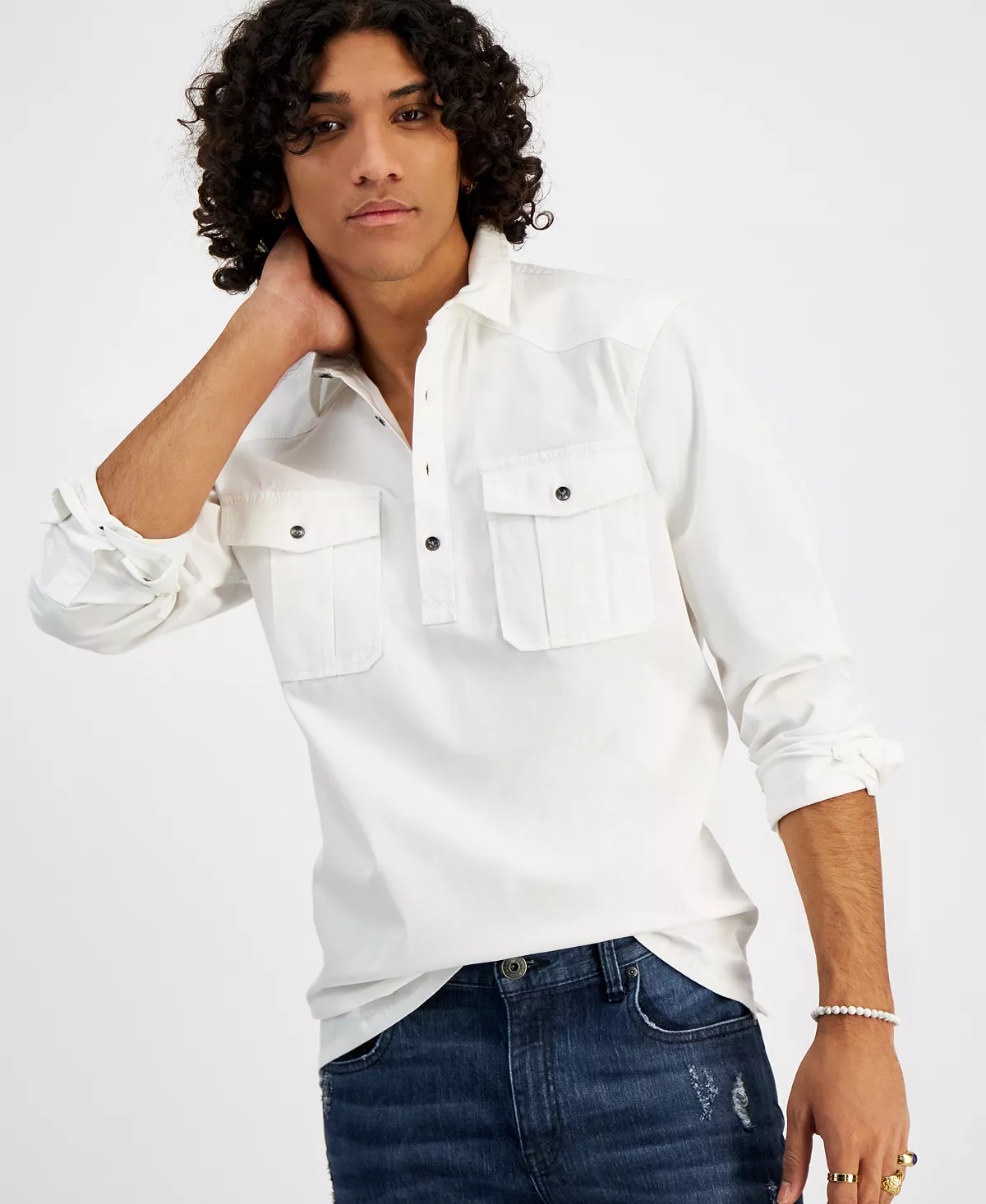 INC International Concepts .N.C. International Concepts® Men's Regular-Fit Popover Western Shirt, Created For Macy's 5 INC International Concepts .N.C. International Concepts® Men's Regular-Fit Popover Western Shirt, Created For Macy's - Image 3