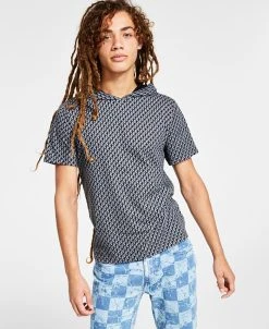 INC International Concepts .N.C. International Concepts® Men's Geo-Print Hooded T-Shirt, Created For Macy's