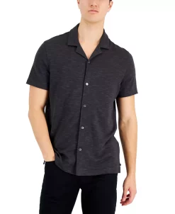 Alfani Men's Slub Pique Textured Short-Sleeve Camp Collar Shirt, Created For Macy's
