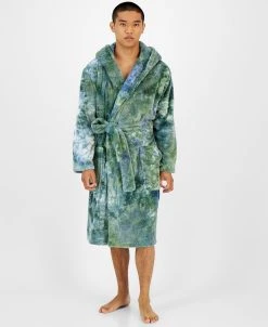 Sun + Stone Men's Tie-Dyed Hooded Fleece Robe, Created For Macy's