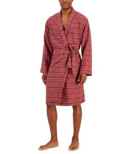 Club Room Men's Plaid Plush Flannel Robe, Created For Macy's