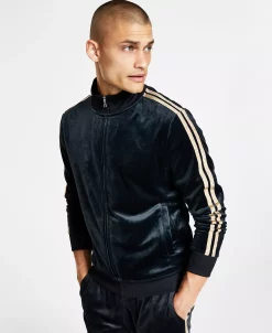 INC International Concepts .N.C. International Concepts® Men's Regular-Fit Taped Full-Zip Velour Track Jacket, Created For Macy's -Vince Camuto Sale 22189598 fpx
