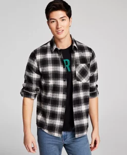 And Now This Men's Plaid Brushed Flannel Shirt -Vince Camuto Sale 22207508 fpx