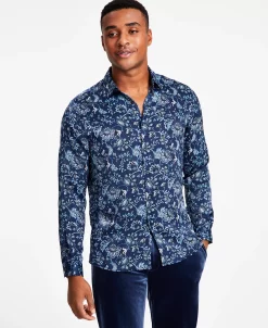 INC International Concepts Men's Edward Regular-Fit Jacobean Floral-Print Shirt, Created For Macy's -Vince Camuto Sale 22224972 fpx