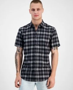 INC International Concepts Men's Plaid Short-Sleeve Button-Up Shirt, Created For Macy's