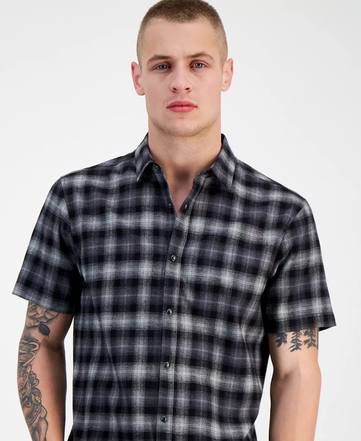 INC International Concepts Men's Plaid Short-Sleeve Button-Up Shirt, Created For Macy's 5 INC International Concepts Men's Plaid Short-Sleeve Button-Up Shirt, Created For Macy's - Image 3