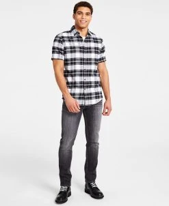 INC International Concepts Men's Classic-Fit Metallic Plaid Button-Down Shirt, Created For Macy's