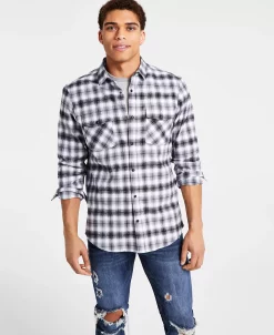 INC International Concepts Men's Nume Classic-Fit Plaid Button-Down Shirt, Created For Macy's -Vince Camuto Sale 22225385 fpx