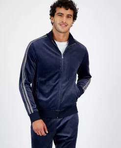 INC International Concepts .N.C. International Concepts® Men's Regular-Fit Taped Full-Zip Velour Track Jacket, Created For Macy's -Vince Camuto Sale 22289880 fpx