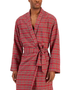 Club Room Men's Plaid Plush Flannel Robe, Created For Macy's -Vince Camuto Sale 22298632 fpx