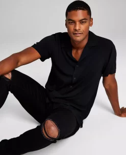 And Now This Men's Solid Short-Sleeve Button-Up Camp Shirt -Vince Camuto Sale 22394873 fpx