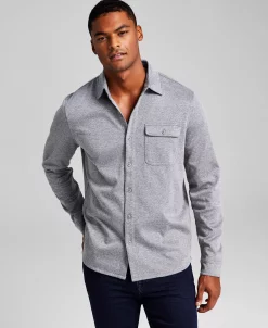 And Now This Men's Classic-Fit Solid Knit Button-Down Shirt -Vince Camuto Sale 22395450 fpx