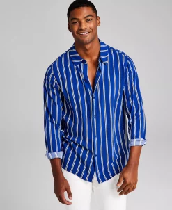 And Now This Men's Striped Long-Sleeve Resort Shirt -Vince Camuto Sale 22395566 fpx